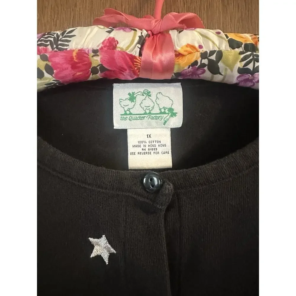 Vintage The Quaker Factory 1x black cardigan embrodiered stars USA 100% cotton - Picture 3 of 7